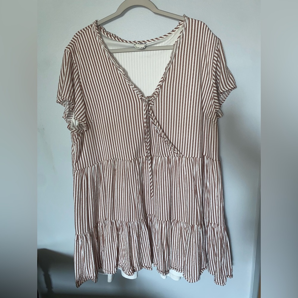 Beige & White Striped Dress